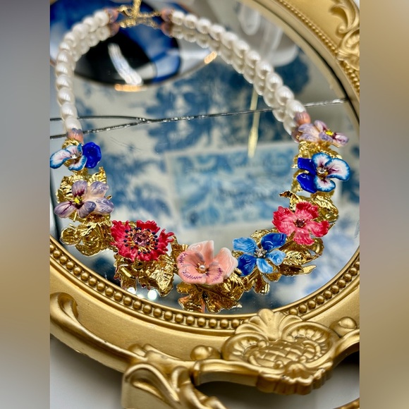 🆕 LES NEREIDES 🧿 NIB Mille Pensees Necklace, Mille Pensees Flowers and Pearl - Picture 5 of 16